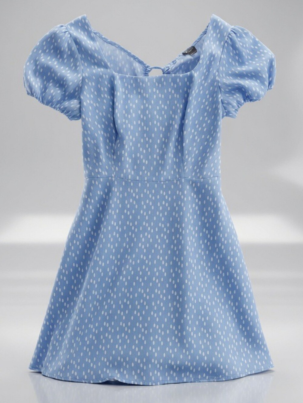Lily Rose Light Blue Dot Puff Sleeve A-Line Dress Large